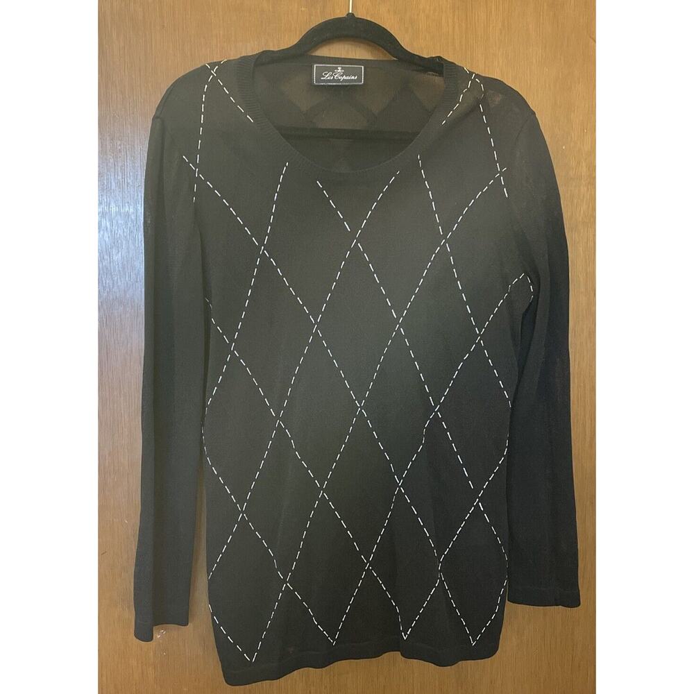 Les Copains Women's Sheer Sweater With White Diamond Embroidery Made In Italy